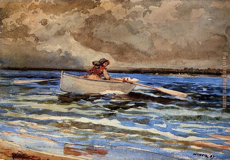 Rowing at Prout's Neck painting - Winslow Homer Rowing at Prout's Neck art painting